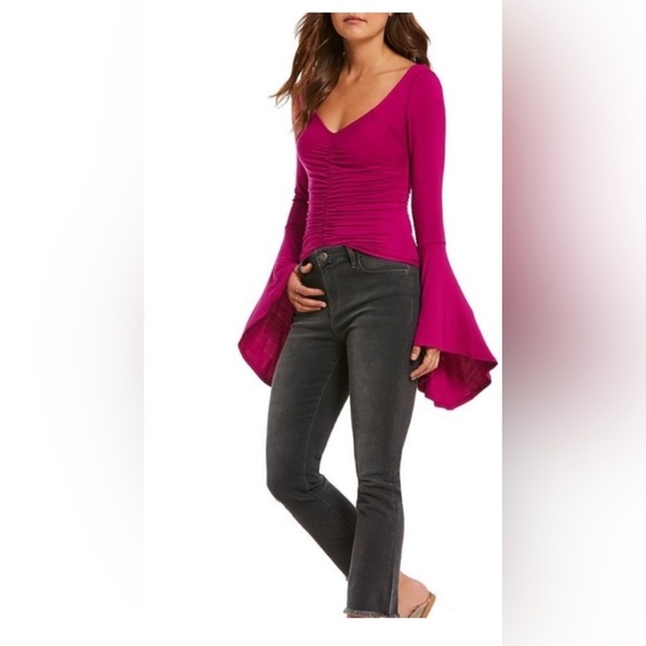 Free People We the Free What A Babe Top fuchsia ruched Top Size Small - Picture 3 of 9